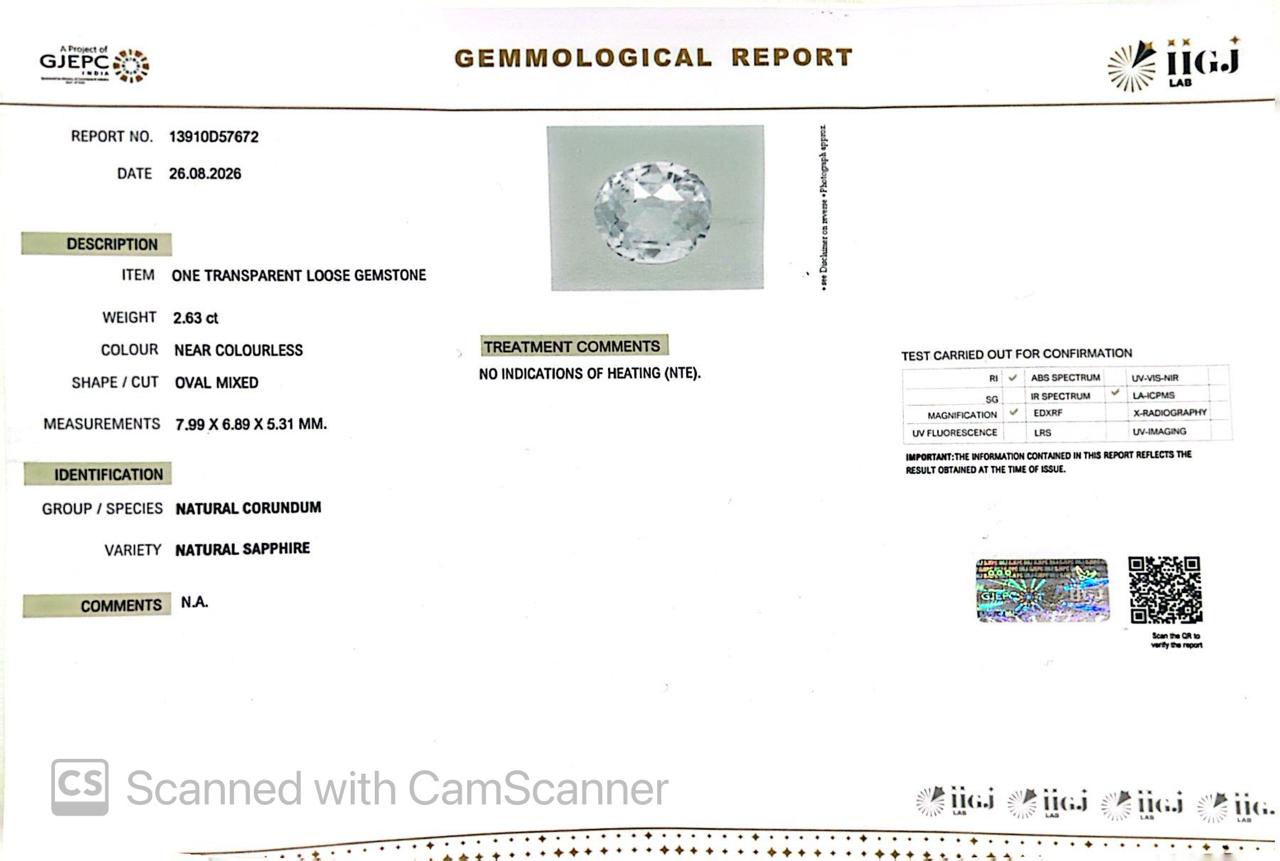Natural White Sapphire 2.63 Ct – Certified Gemstone