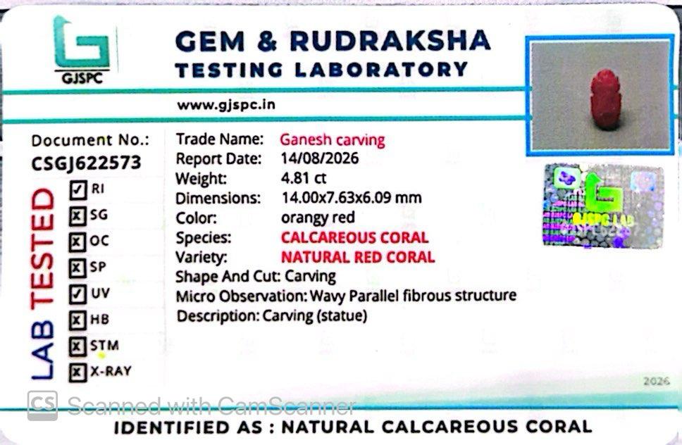 Coral Ganesh 4.81 CT – Certified Gemstone