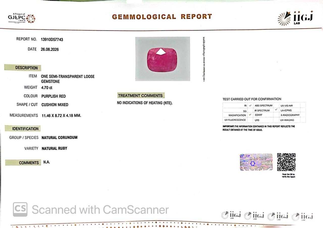 Natural Mozambique Ruby 4.70 Ct Certified