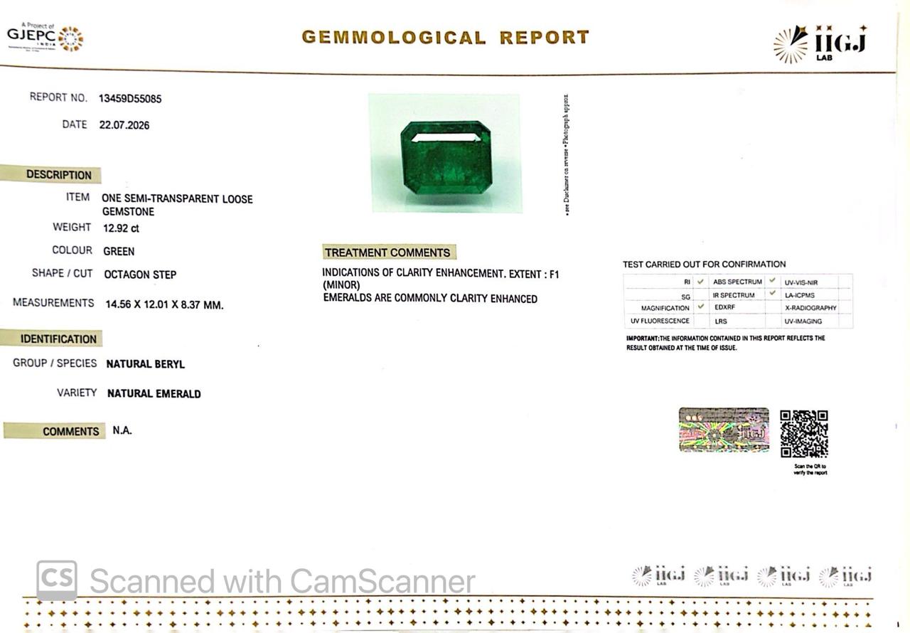 Natural Emerald (Panna) 12.92 CT – Certified Premium Gemstone