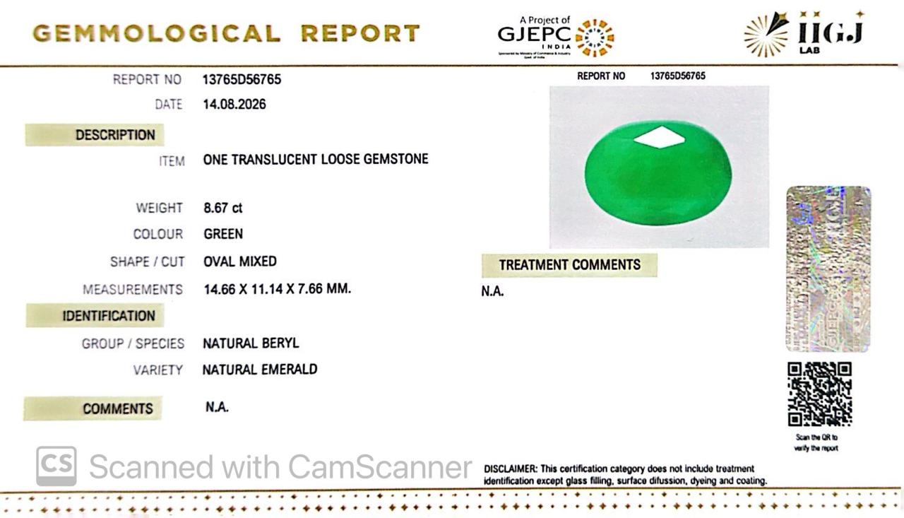 Natural Emerald (Panna) 8.67 Ct – Certified Premium Gemstone
