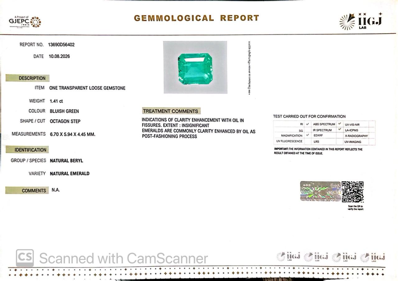 Natural Emerald (Panna) 1.41 Ct – Certified Premium Gemstone