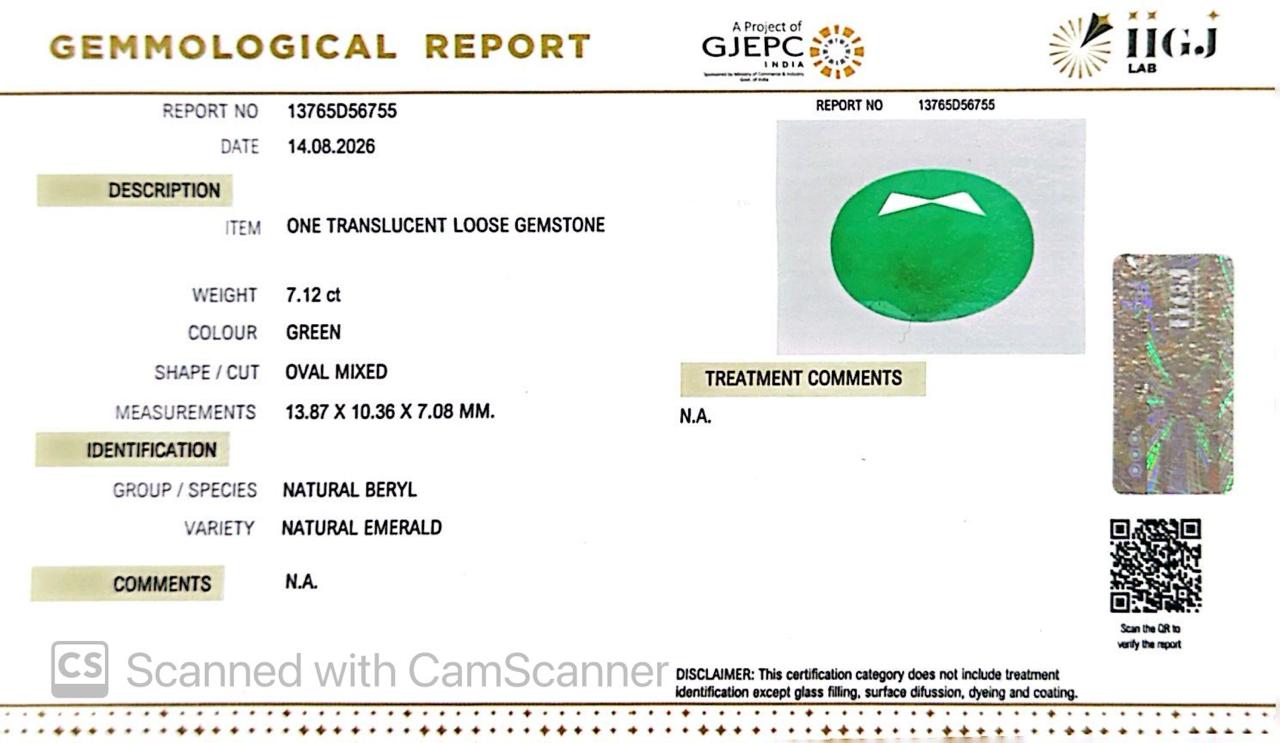 Natural Emerald (Panna) 7.12 Ct – Certified Premium Gemstone