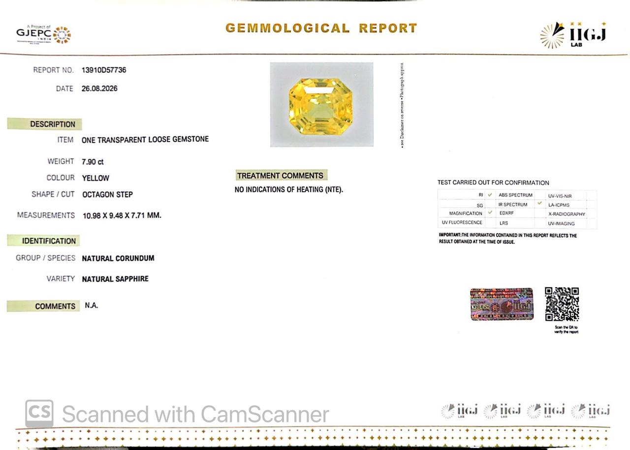 Natural Yellow Sapphire (Pukhraj) 7.90 CT - Certified