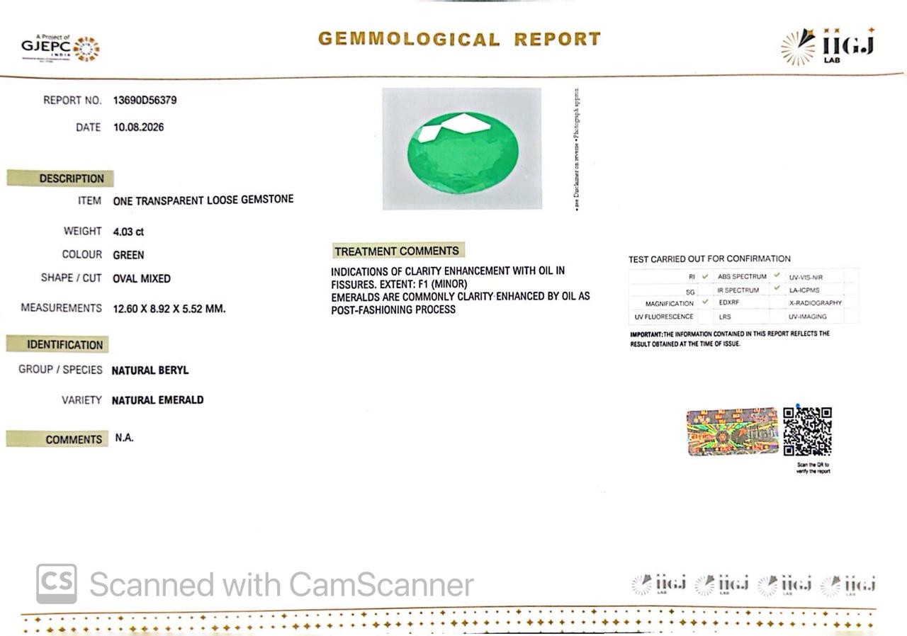 Natural Emerald (Panna) 4.03 Ct – Certified Premium Gemstone