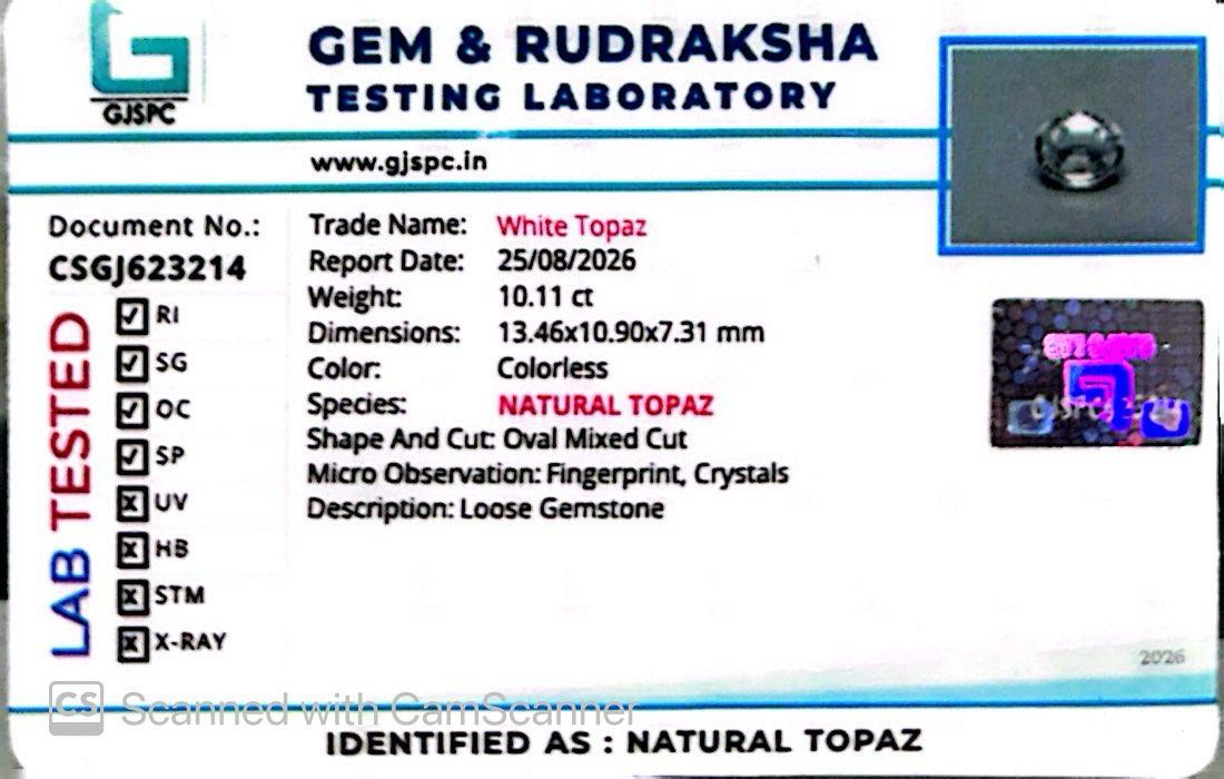 Natural White Topaz 10.11 Ct – Certified Gemstone