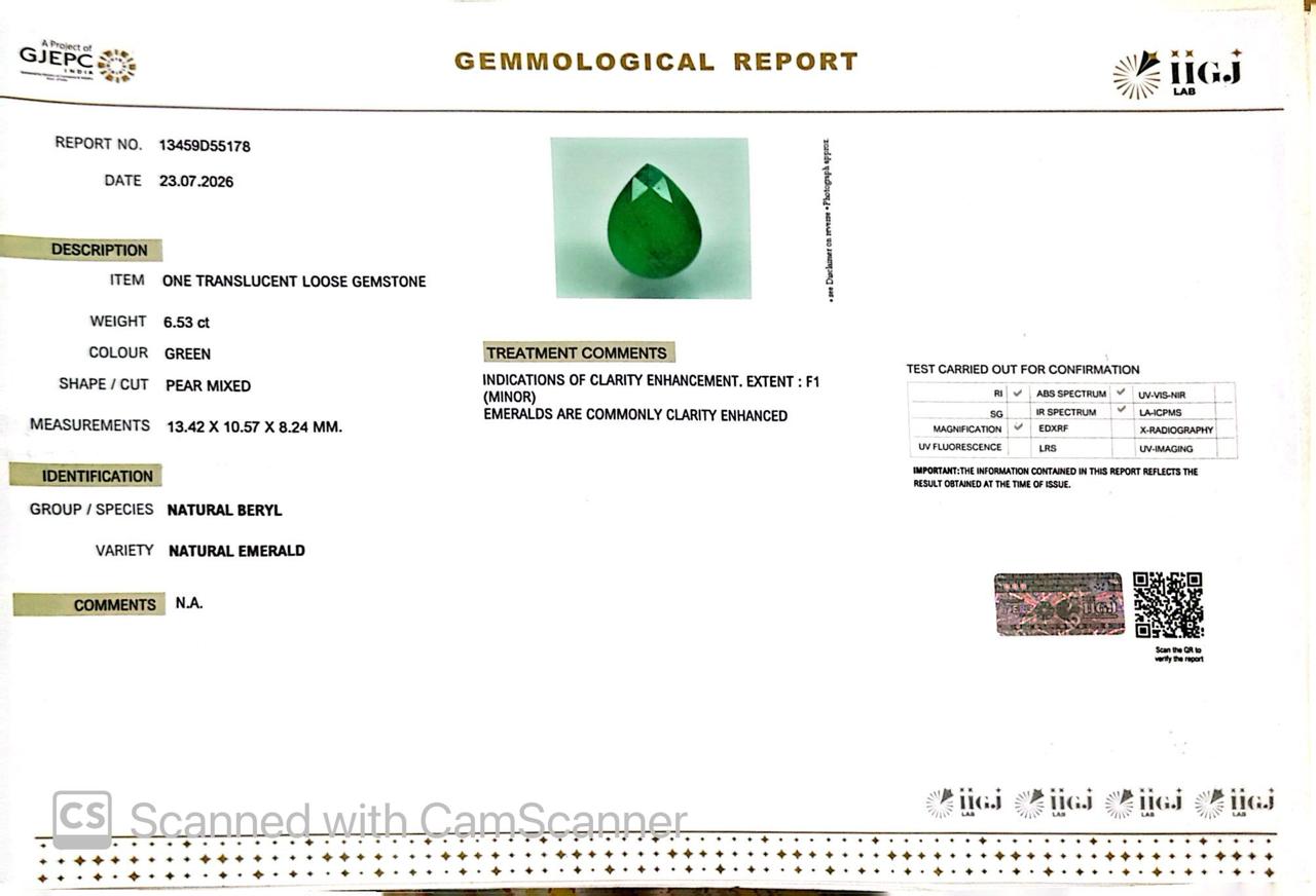 Natural Emerald (Panna) 6.53 CT – Certified Premium Gemstone