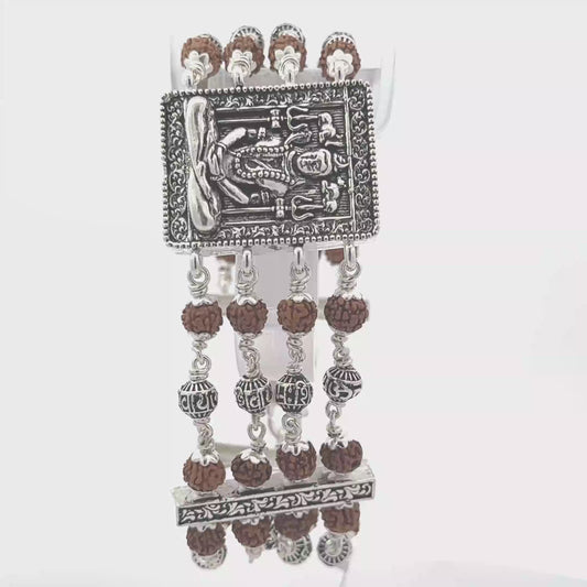Rudraksha Silver Bracelet 4 Line with Shiv – Premium Spiritual Jewellery
